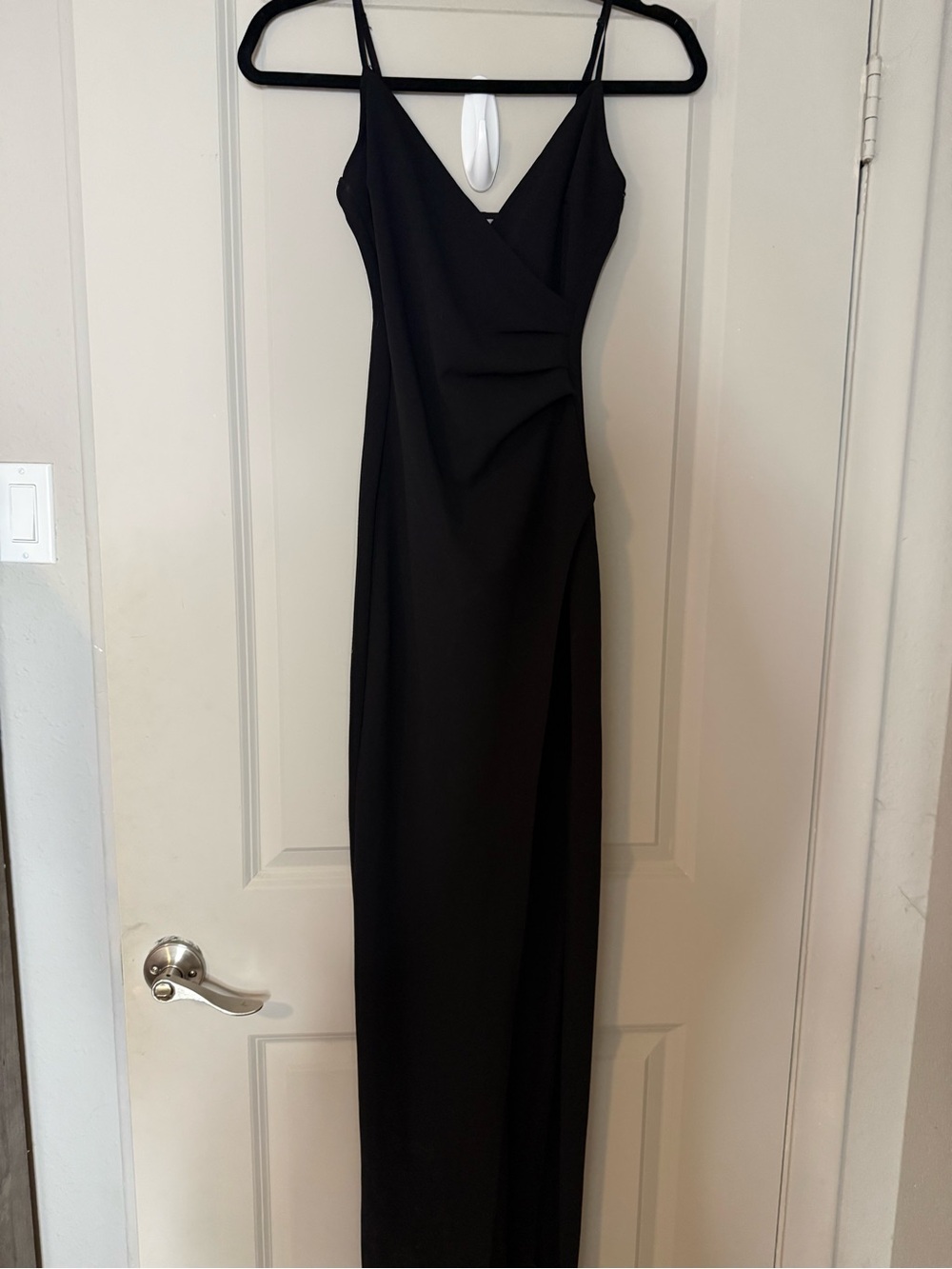 Emerald Sundae Black Pleated Wrap V-Neck Maxi Gown Slit XXS NWT